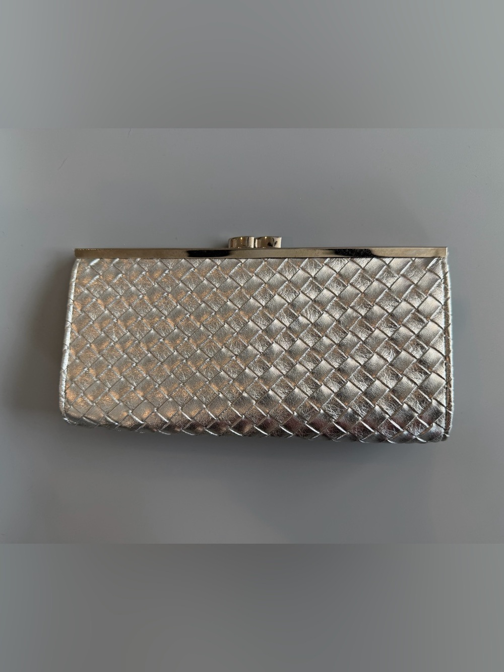 Silver Woven Clutch Purse - Snap Clasp - Evening Bag/Clutch 8.25” X 4.25” X 1.25